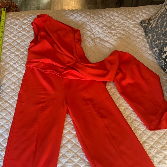 ASOS Pants - ASOS Vibrant Red One-Shoulder Jumpsuit size 10 tall